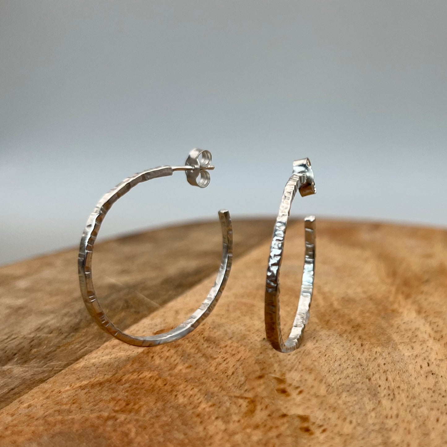 Skinny Sterling Silver Textured Hoops