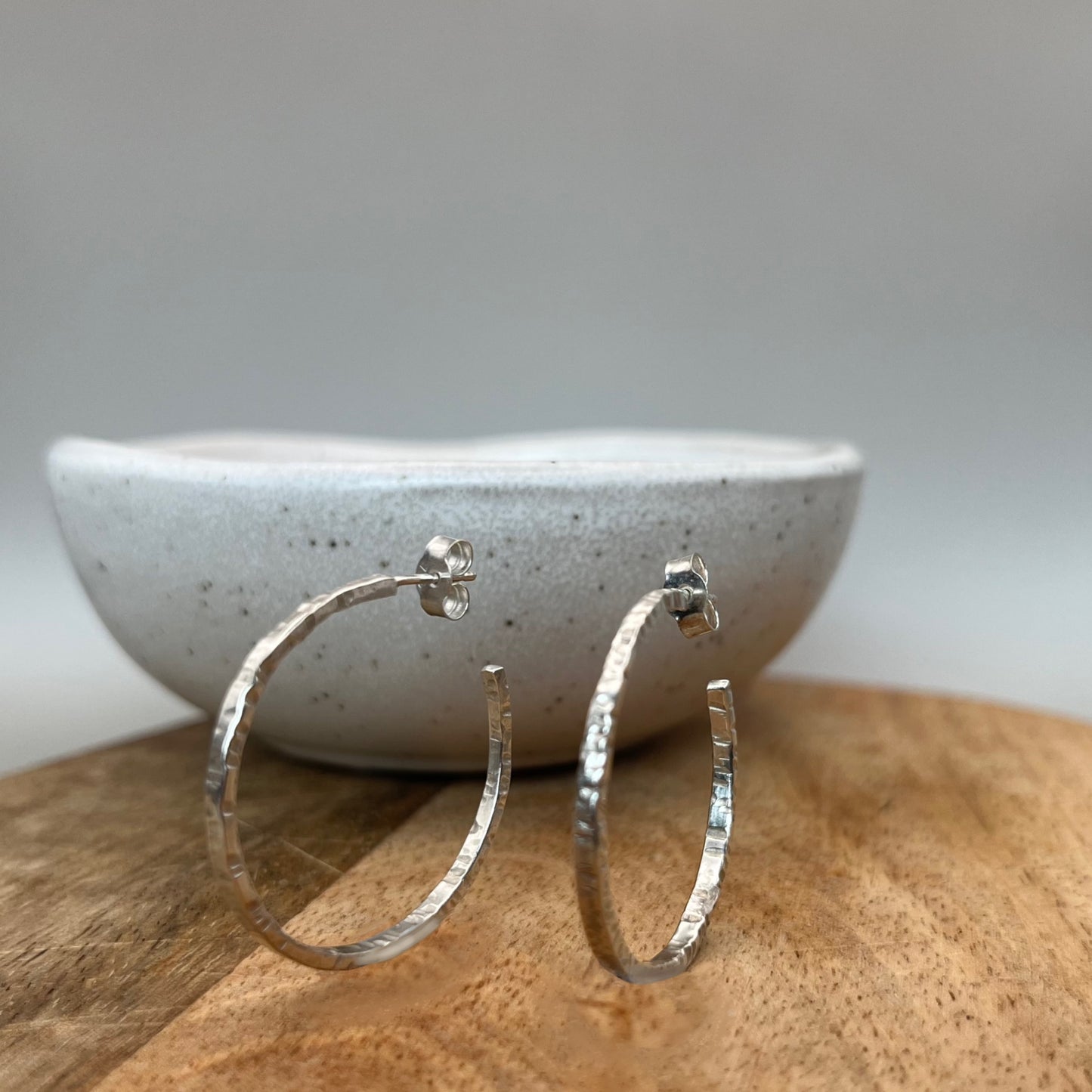 Skinny Sterling Silver Textured Hoops