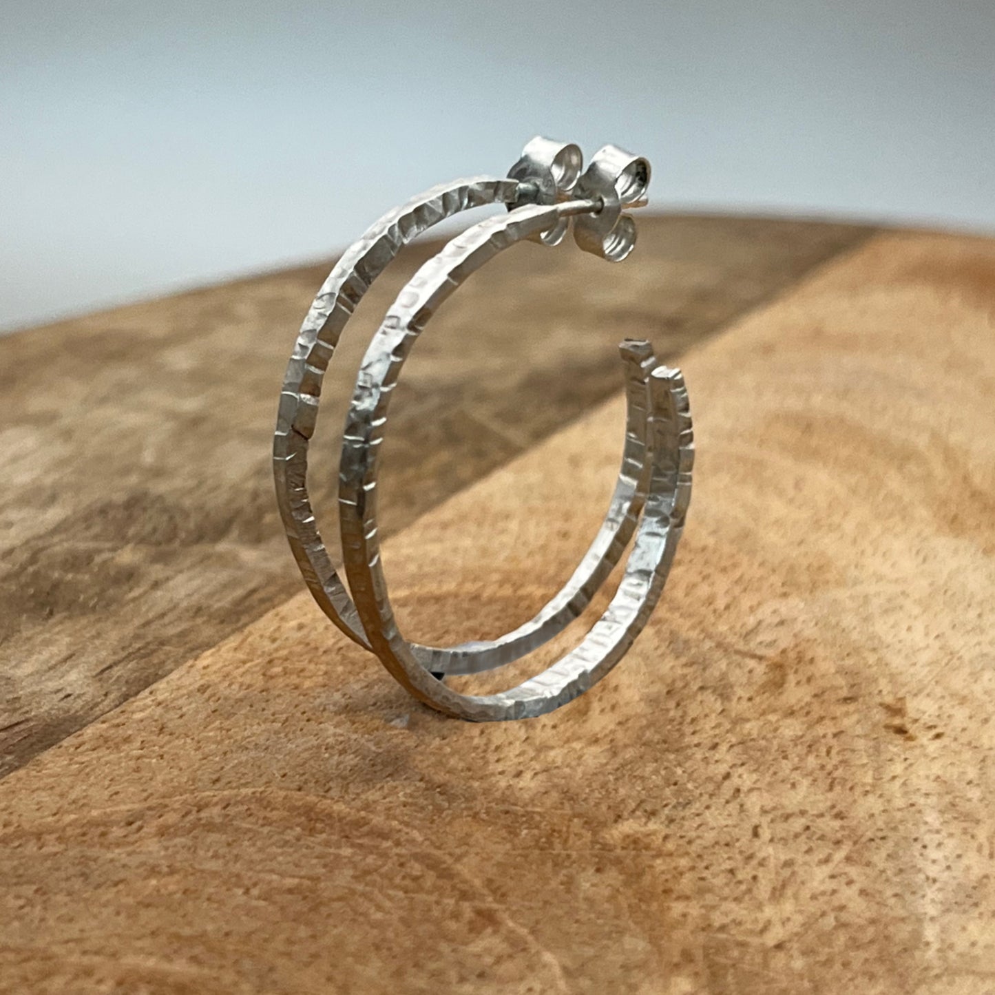 Skinny Sterling Silver Textured Hoops