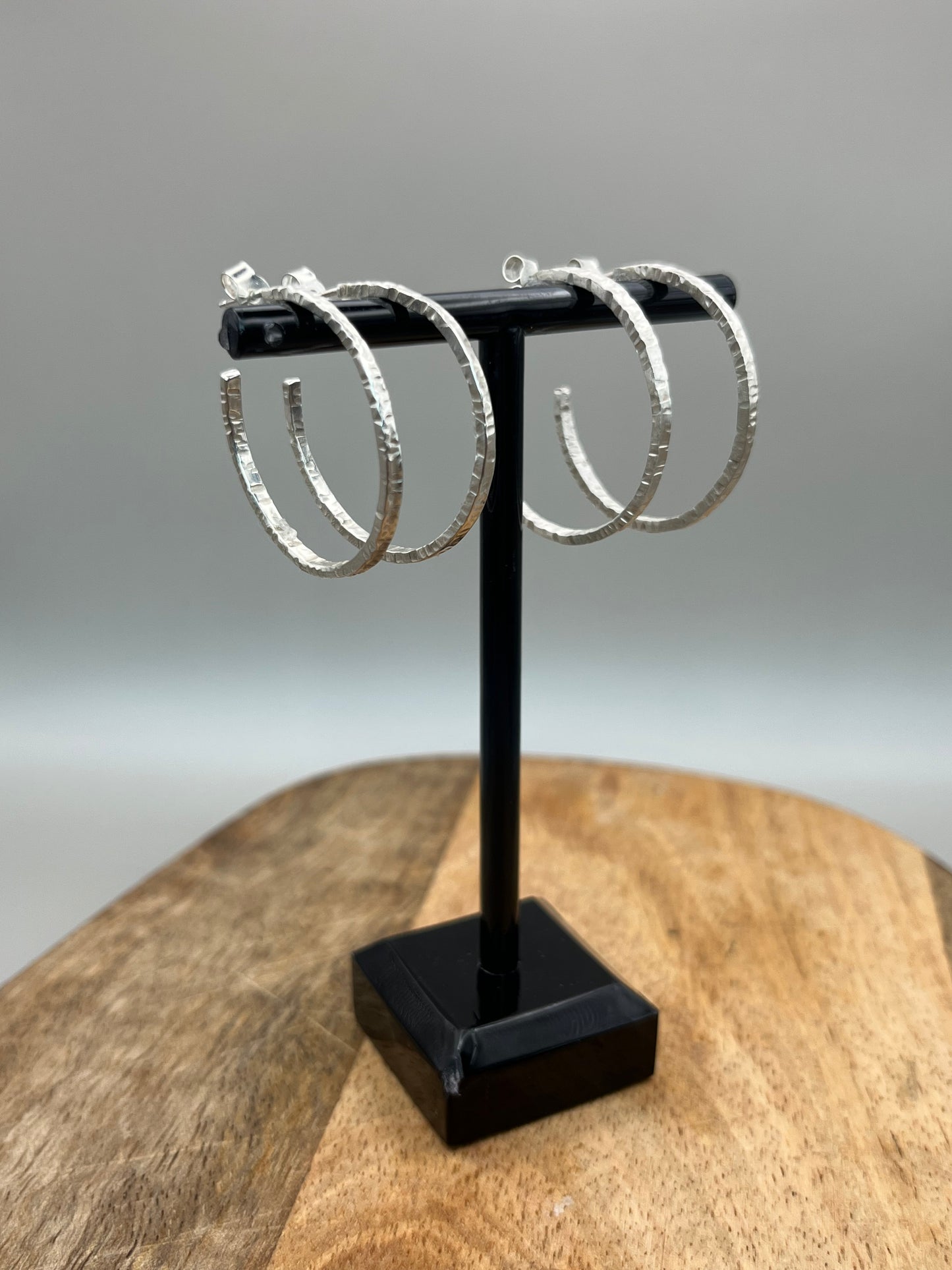 Skinny Sterling Silver Textured Hoops