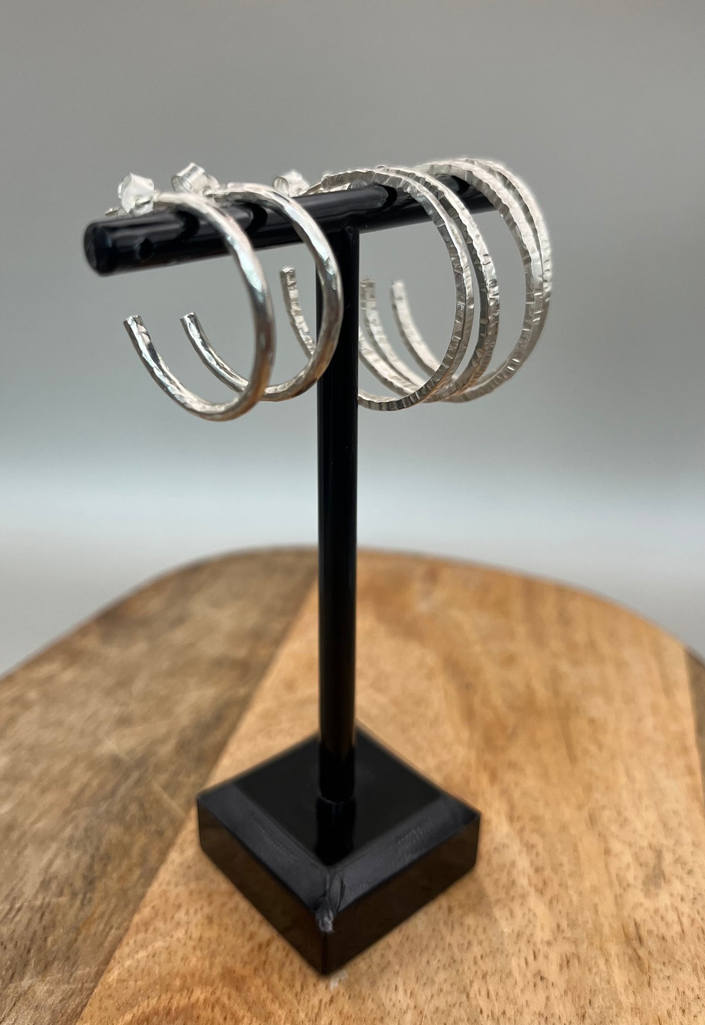 Skinny Sterling Silver Textured Hoops